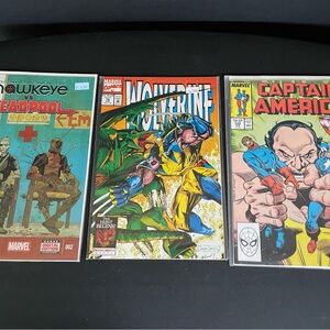 Marvel Comic Book Trio (Deadpool, Wolverine, Captain America)